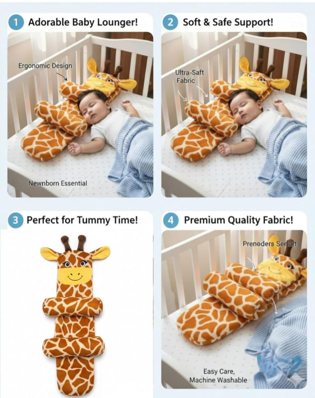 Baby Sleeping Support Pillow with Side Rollers | Newborn Safety Sleeping Pillow Set | Soft Cotton Infant Neck Pillow for 0–12 Months | Anti-Flat Head Cushion for Baby Boys & Girls Ziraf
